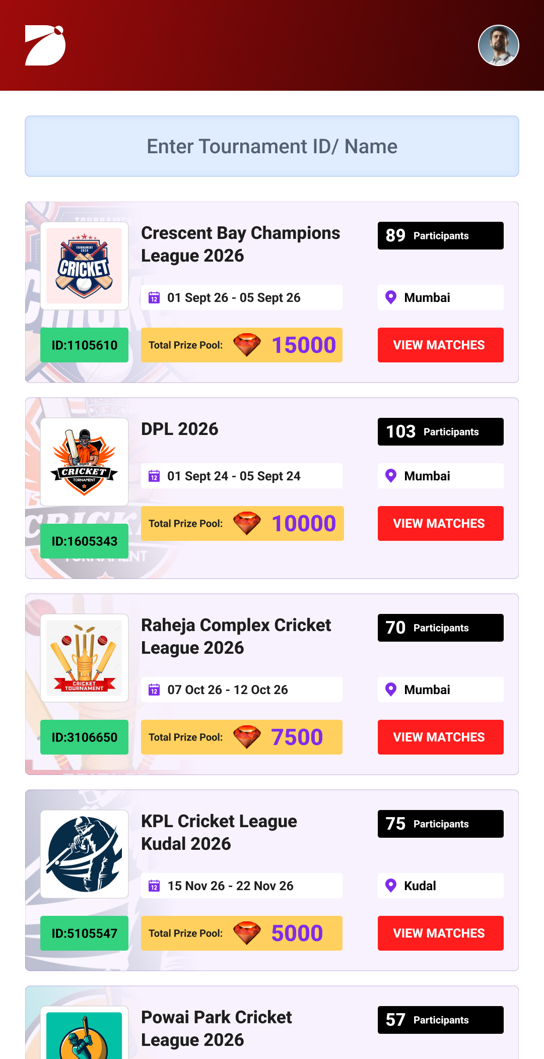 Click on the Fantasy Tournament Link or Enter Your Tournament Name